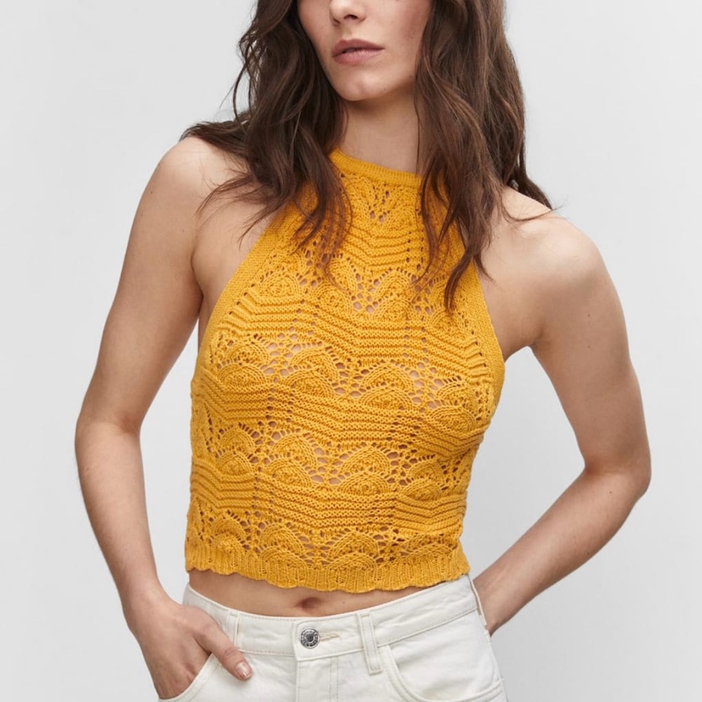 Mango Halter Neck Crochet Top
